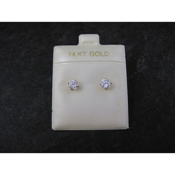 Vintage 5mm Cz Stud Earrings 14K Gold Filled New Old Stock - Picture 7 of 10